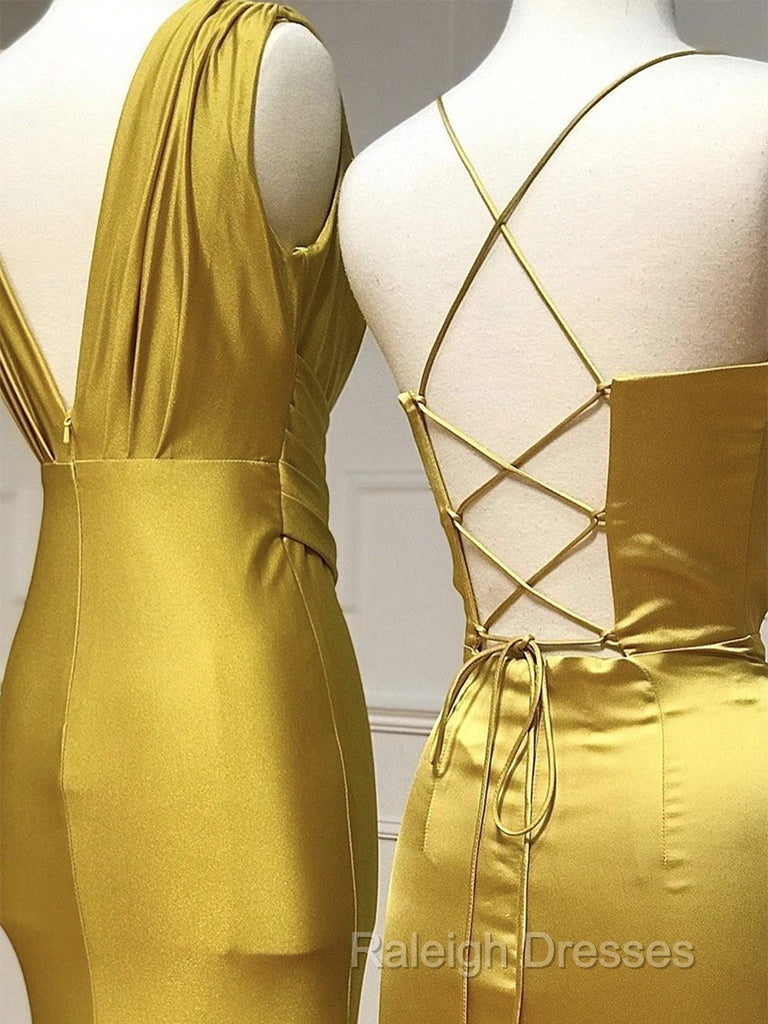 Simple Satin Gold Long Prom Dress, Gold Satin Long Formal Dress Secondary image