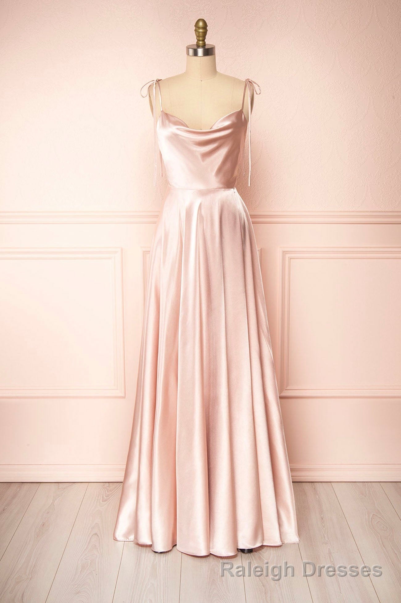 Simple Satin Long A Line Prom Dress, Spaghetti Straps Prom Dress