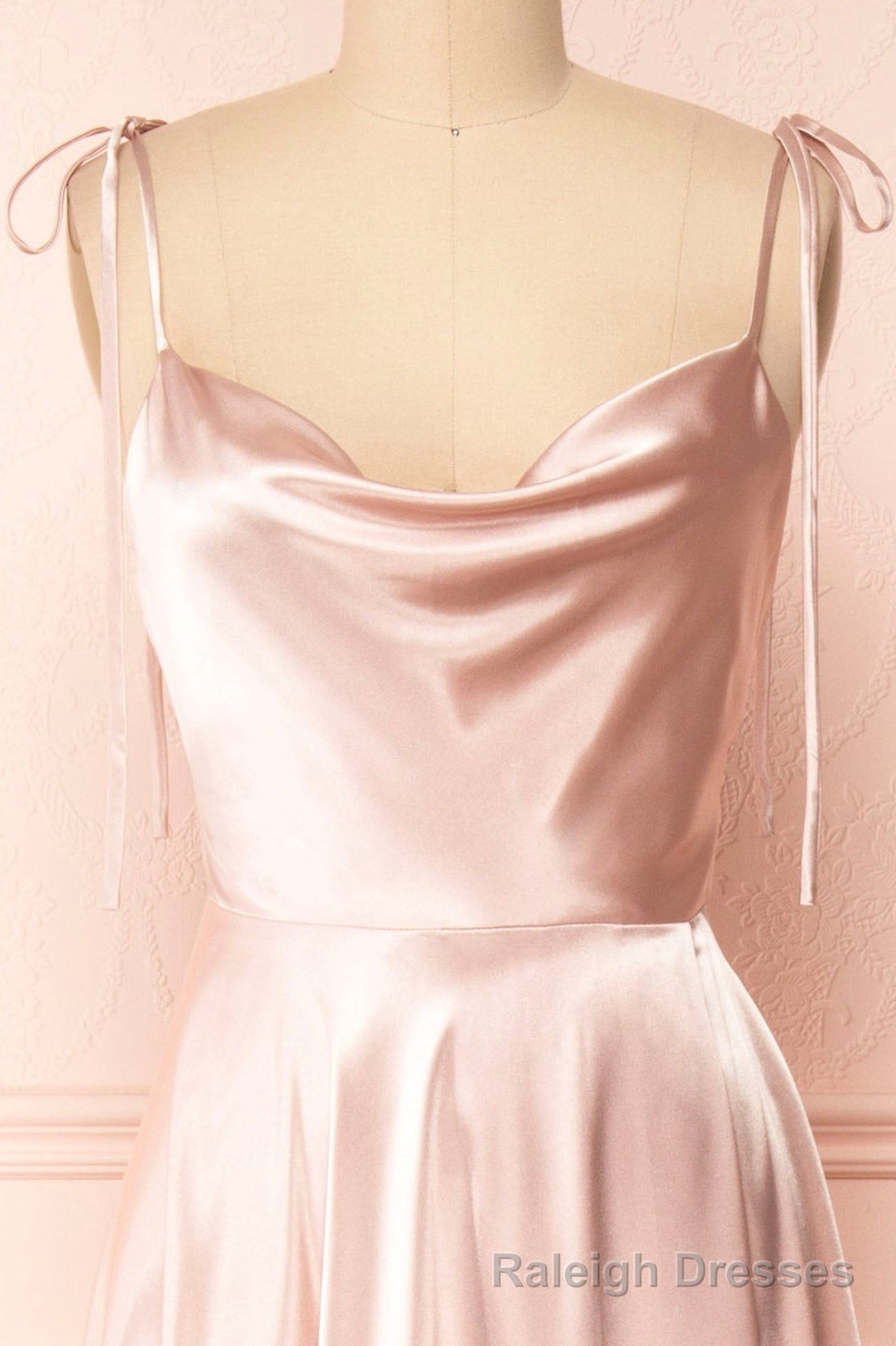 Simple Satin Long A Line Prom Dress, Spaghetti Straps Prom Dress