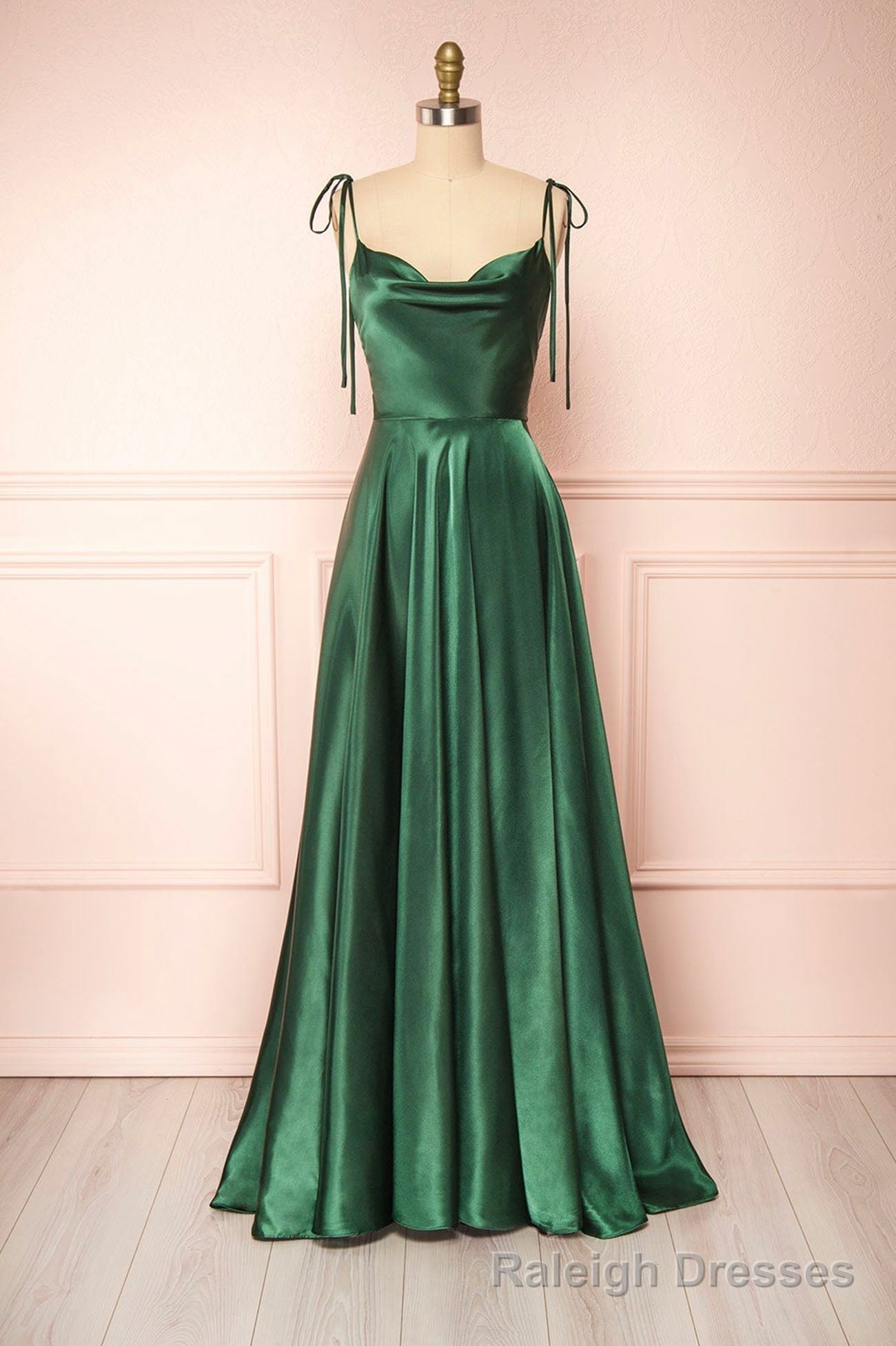 Simple Satin Long A-Line Prom Dress, Spaghetti Straps Evening Dress Main image