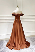 Simple Satin Long Prom Dress, Off The Shoulder V-Neck Evening Dress