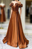 Simple Satin Long Prom Dress, Off The Shoulder V-Neck Evening Dress