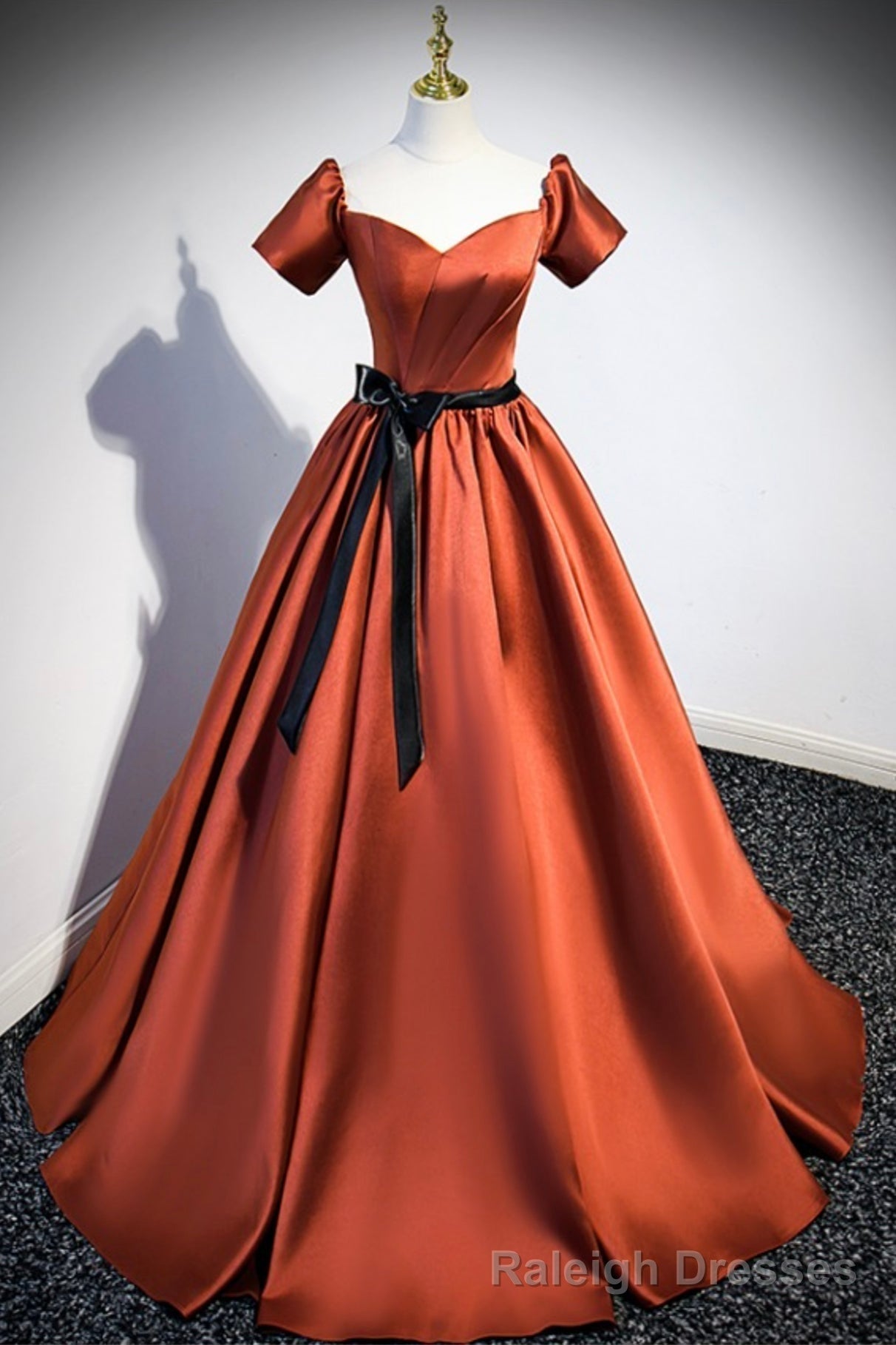 Simple Satin Long Prom Dress, Short Sleeve A Line Prom Prom Dress Main image