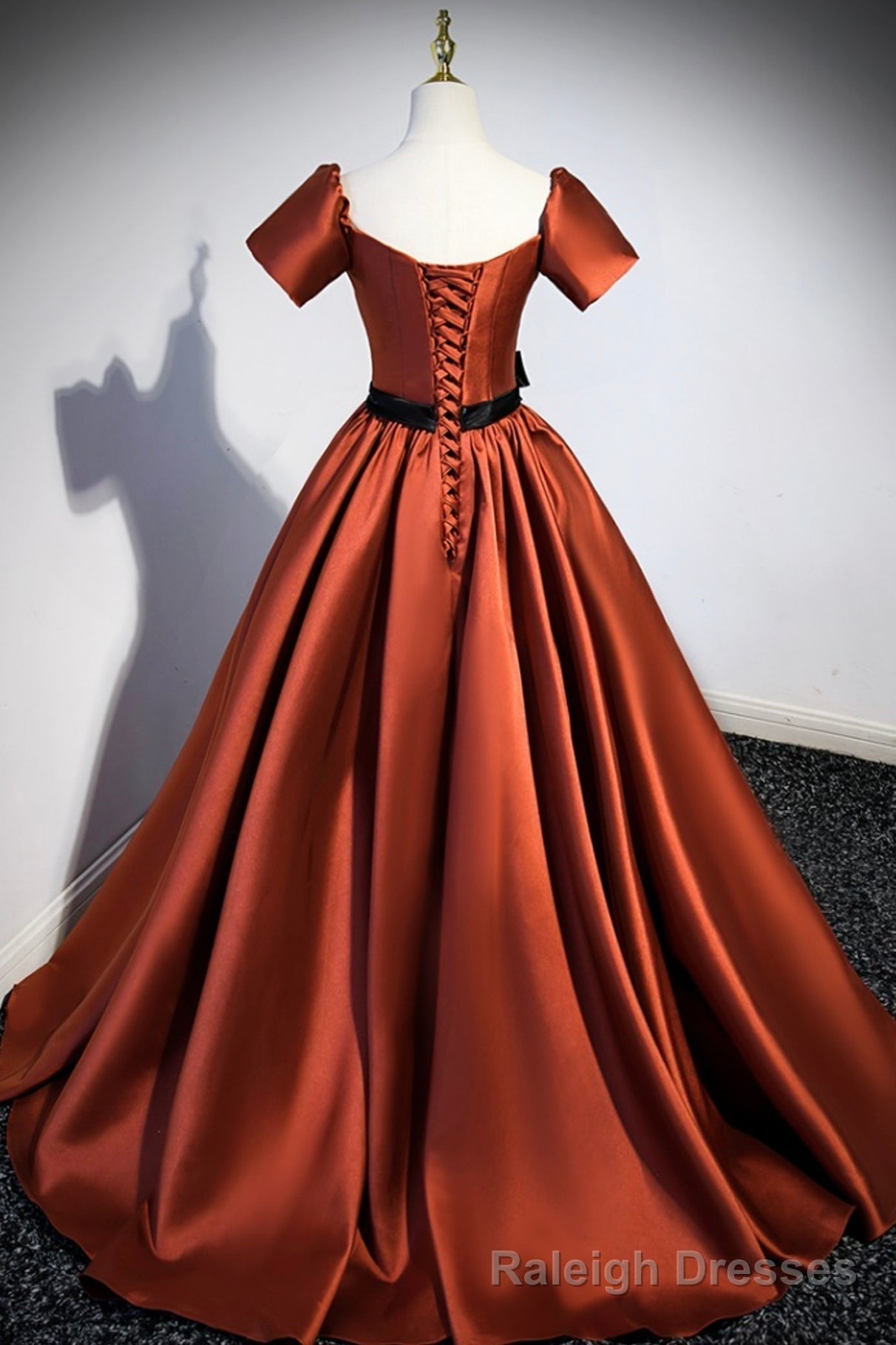 Simple Satin Long Prom Dress, Short Sleeve A Line Prom Prom Dress