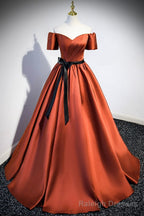 Simple Satin Long Prom Dress, Short Sleeve A Line Prom Prom Dress