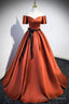 Simple Satin Long Prom Dress, Short Sleeve A Line Prom Prom Dress