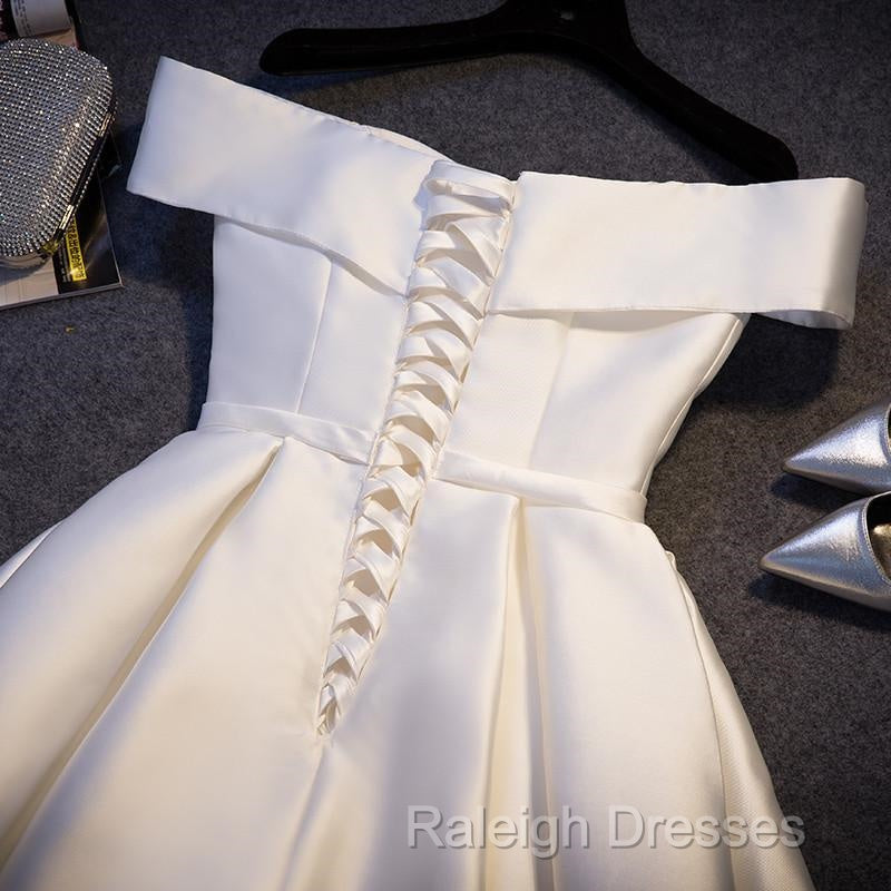 Simple Satin Off Shoulder Short Prom Dresses Homecoming Dresses Secondary image