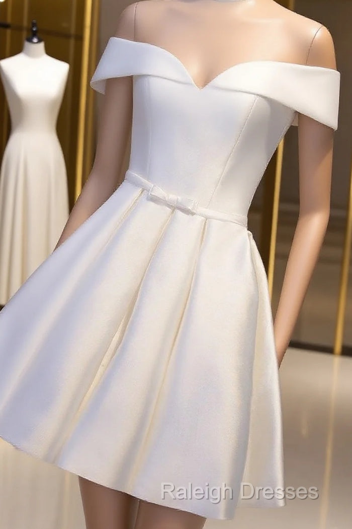 Simple Satin Off Shoulder Short Party Dress, Homecoming Dress Main image