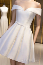 Simple Satin Off Shoulder Short Party Dress, Homecoming Dress
