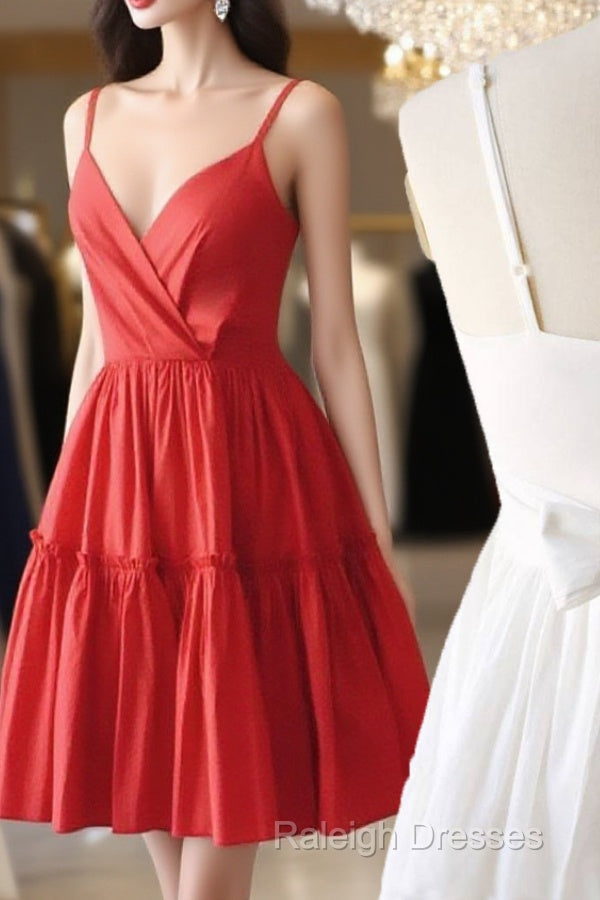 Simple Satin Red Short Prom Dresses Red Cocktail Dresses