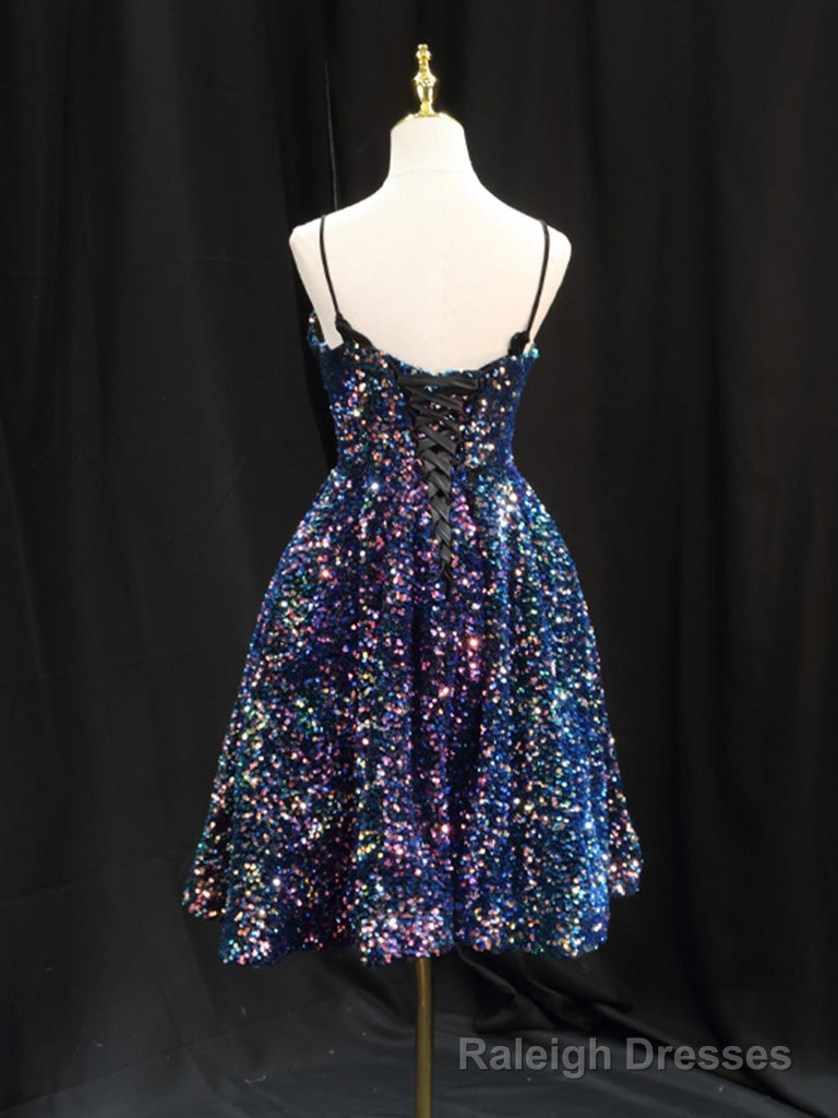 Simple Sequin Blue Short Prom Dress, Blue Homecoming Dress Secondary image