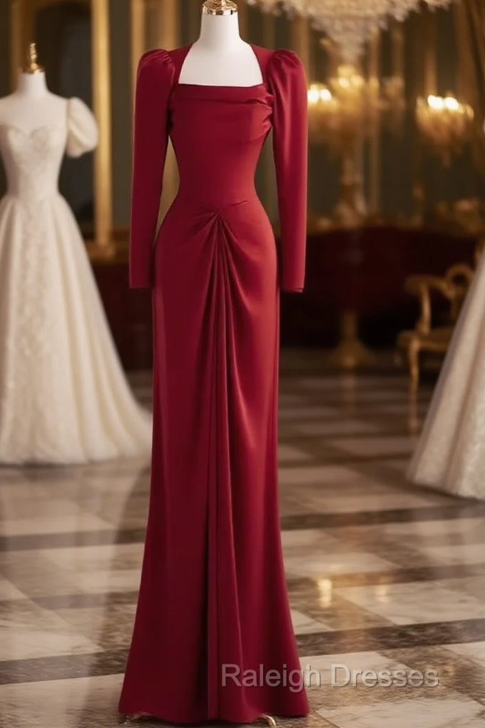 Simple Sheath Long Sleeves Red Prom Dress Evening Dress Main image