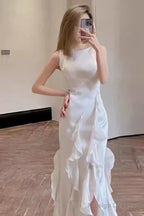 Simple Sheath Long White Prom Dress