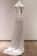 Simple Sheath Satin White Long Wedding Dress Backless Brides Dresses
