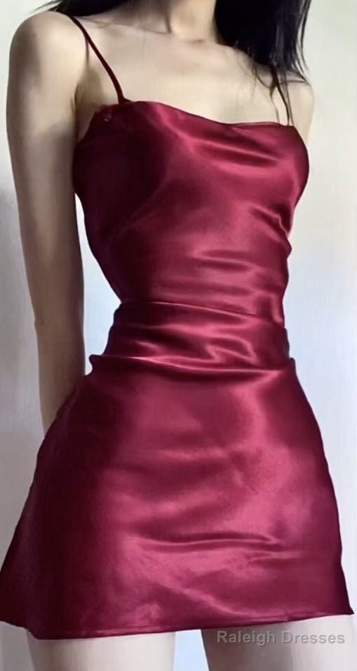 Simple Sheath Silk Satin Burgundy 18Th Birthday Dresses Birthday Outfits Main image
