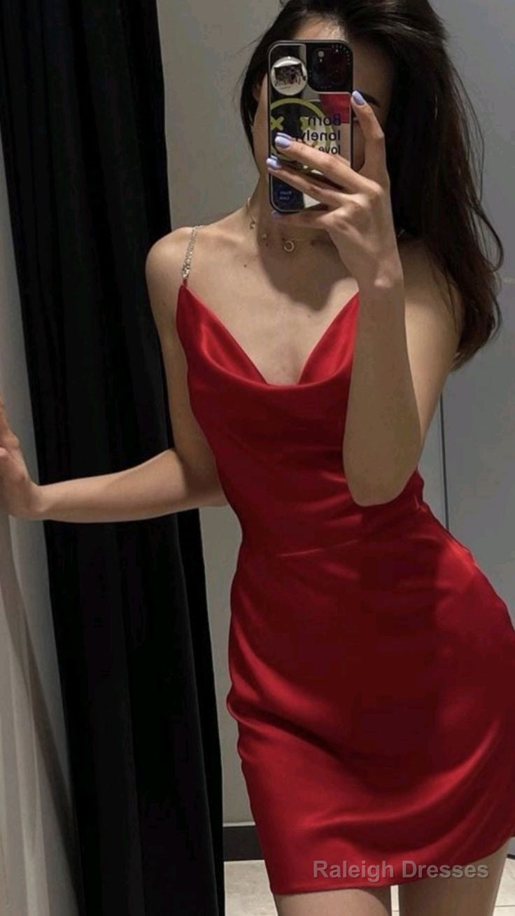 Simple Sheath Silk Satin Red 18Th Birthday Dresses Birthday Outfits