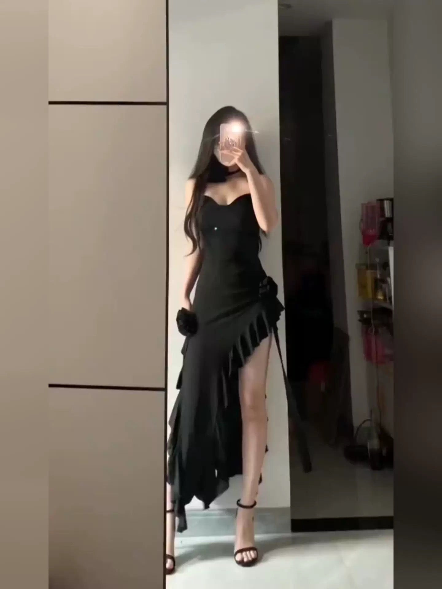 Simple Sheath Spaghetti Straps Black Satin Vacation Beach Dresses Long Birthday Dress