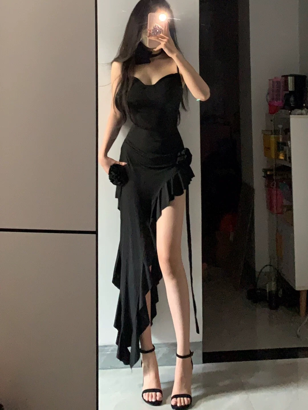 Simple Sheath Spaghetti Straps Black Satin Vacation Beach Dresses Long Birthday Dress