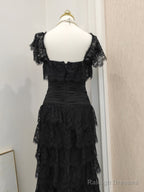 Simple Sheath Square Neckline Lace Black Holiday Dress Birthday Dresses Birthday Outfits