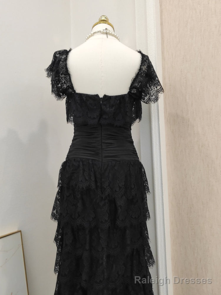 Simple Sheath Square Neckline Lace Black Holiday Dress Birthday Dresses Birthday Outfits