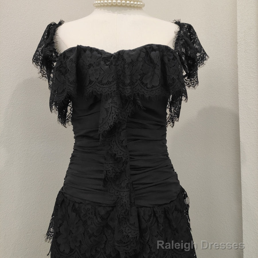 Simple Sheath Square Neckline Lace Black Holiday Dress Birthday Dresses Birthday Outfits