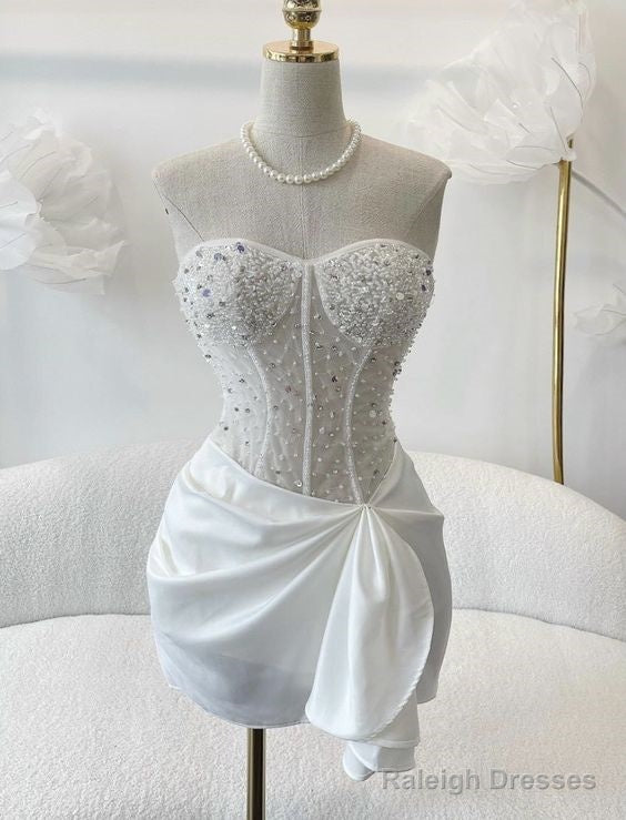 Simple Sheath Strapless White Homecoming Dresses 16Th Birthday Outfits Secondary image