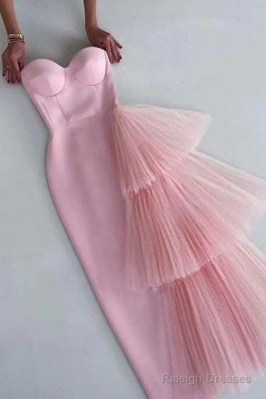 Simple Sheath Sweetheart Pink Long Prom Dresses