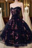 Simple Short Black Tulle Party Dress With Floral, Lovely Short Prom Dress