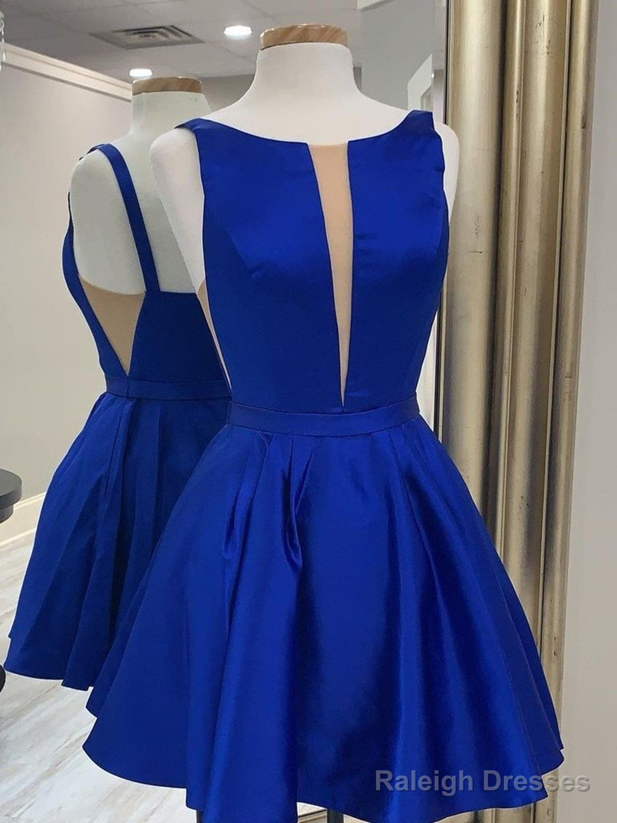 Simple Short Blue Green Mini Satin Prom Dress Short Blue Green Prom Homecoming Dress Main image