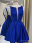 Simple Short Blue Green Mini Satin Prom Dress Short Blue Green Prom Homecoming Dress