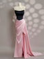 Simple Slit Pleated Mermaid Satin Sweep Train Pink Long Formal Prom Dress