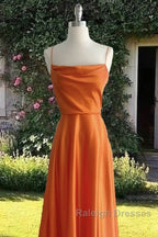 Simple Spaghetti Straps Cowl Neck Satin Dress