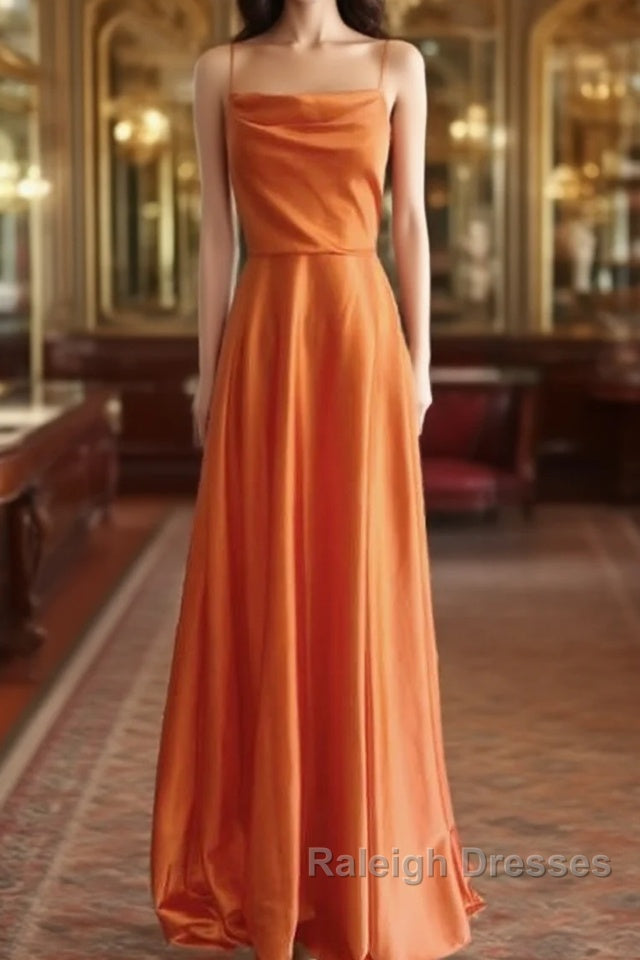 Simple Spaghetti Straps Cowl Neck Satin Dress Main image