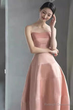 Simple Strapless Pink Long Prom Dresses