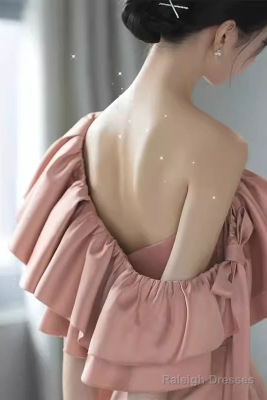 Simple Strapless Pink Long Prom Dresses