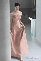 Simple Strapless Pink Long Prom Dresses