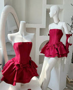 Simple Strapless Sleeveless Satin A-Line Mini Homecoming Dresses