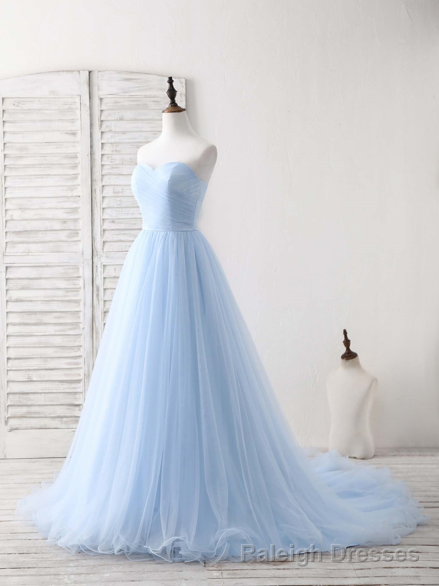 Simple Sweetheart Blue Tulle Long Prom Dress Blue Evening Dress Main image