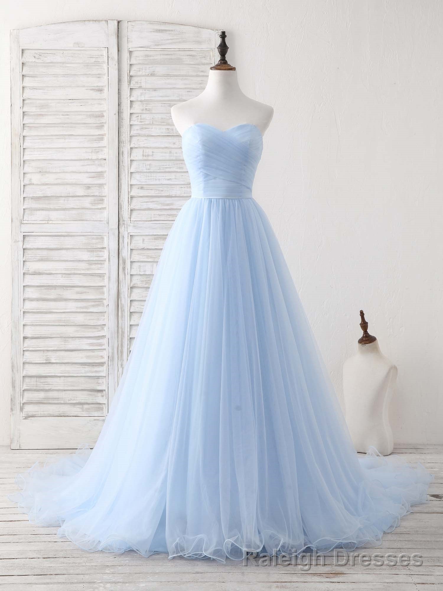 Simple Sweetheart Blue Tulle Long Prom Dress Blue Evening Dress