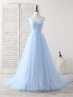 Simple Sweetheart Blue Tulle Long Prom Dress Blue Prom Dress