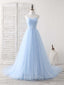 Simple Sweetheart Blue Tulle Long Prom Dress Blue Prom Dress