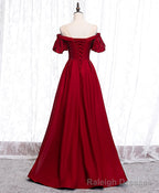 Simple Sweetheart Burgundy Satin Long Prom Dress, Burgundy Formal Graduation Dress