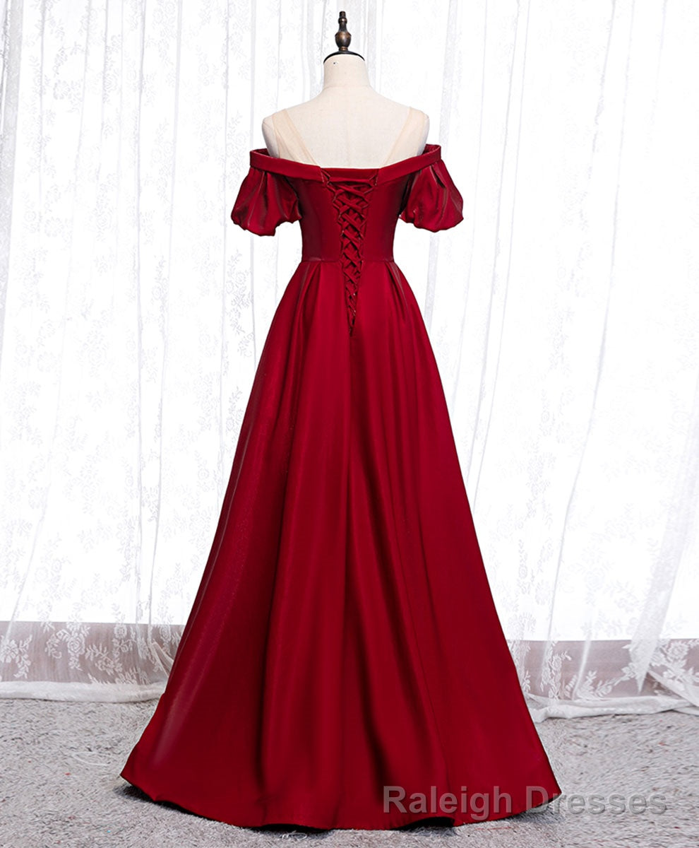 Simple Sweetheart Burgundy Satin Long Prom Dress, Burgundy Formal Graduation Dress