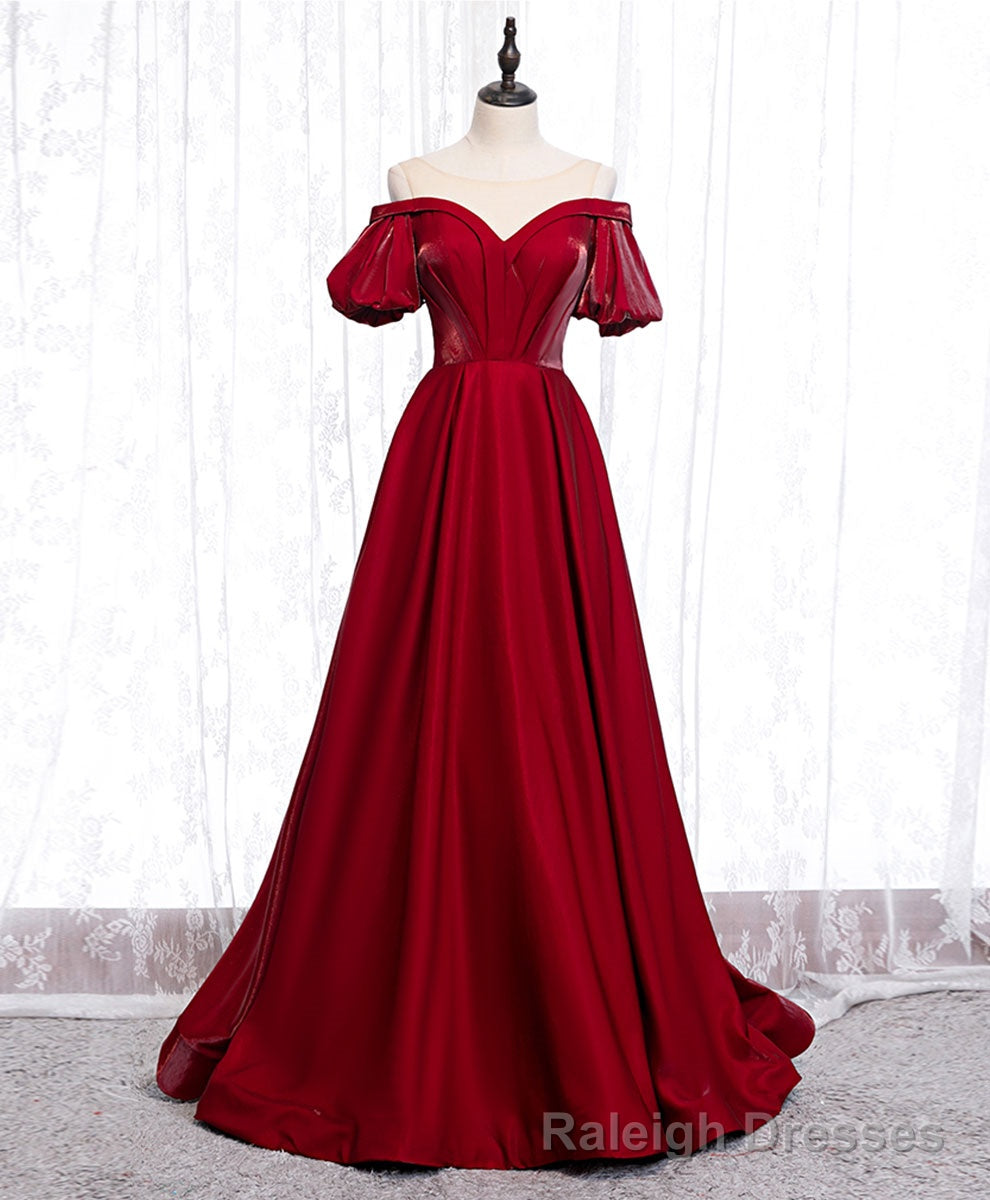 Simple Sweetheart Burgundy Satin Long Prom Dress, Burgundy Formal Graduation Dress Secondary image