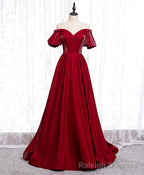 Simple Sweetheart Burgundy Satin Long Prom Dress, Burgundy Formal Graduation Dress