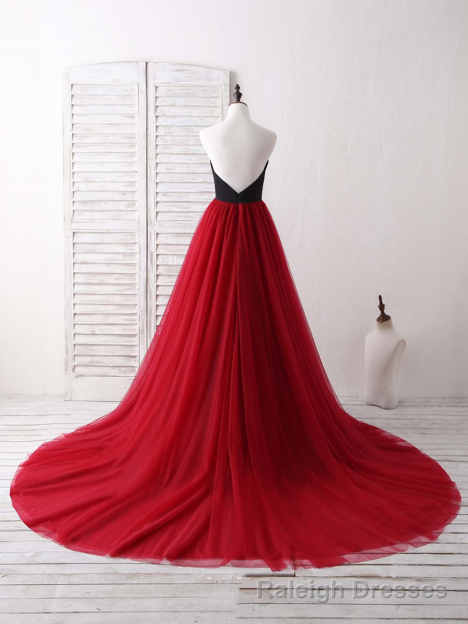 Simple Sweetheart Burgundy Tulle Long Prom Dress, Prom Dress