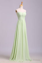 Simple Sweetheart Chiffon Prom Dresses Long Pleated Sleeveless Bridesmaid Dress