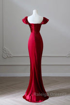 Simple Sweetheart Neck Satin Burgundy Long Prom Dress, Burgundy Long Formal Dress