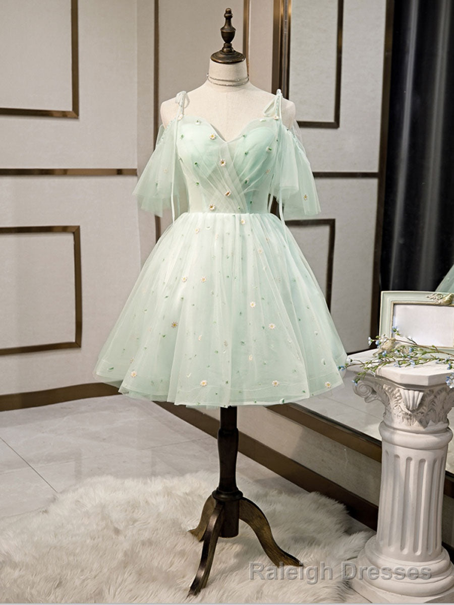 Simple Sweetheart Neck Tulle Short Prom Dresses, Puffy Green Homecoming Dresses Secondary image