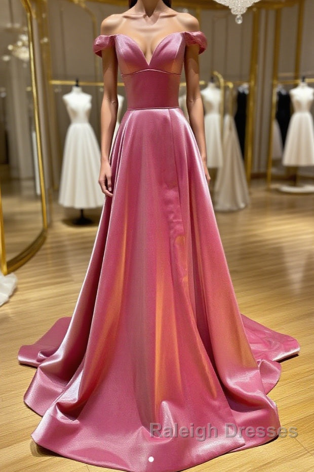 Simple sweetheart off shoulder satin long prom Dresses Main image